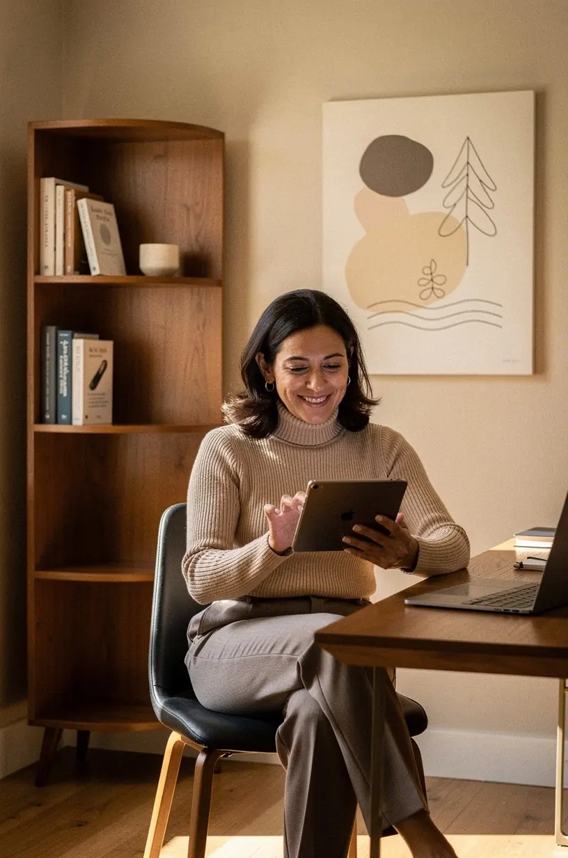 Close-up of a streamlined workspace with a laptop and minimal digital tools for productivity.
